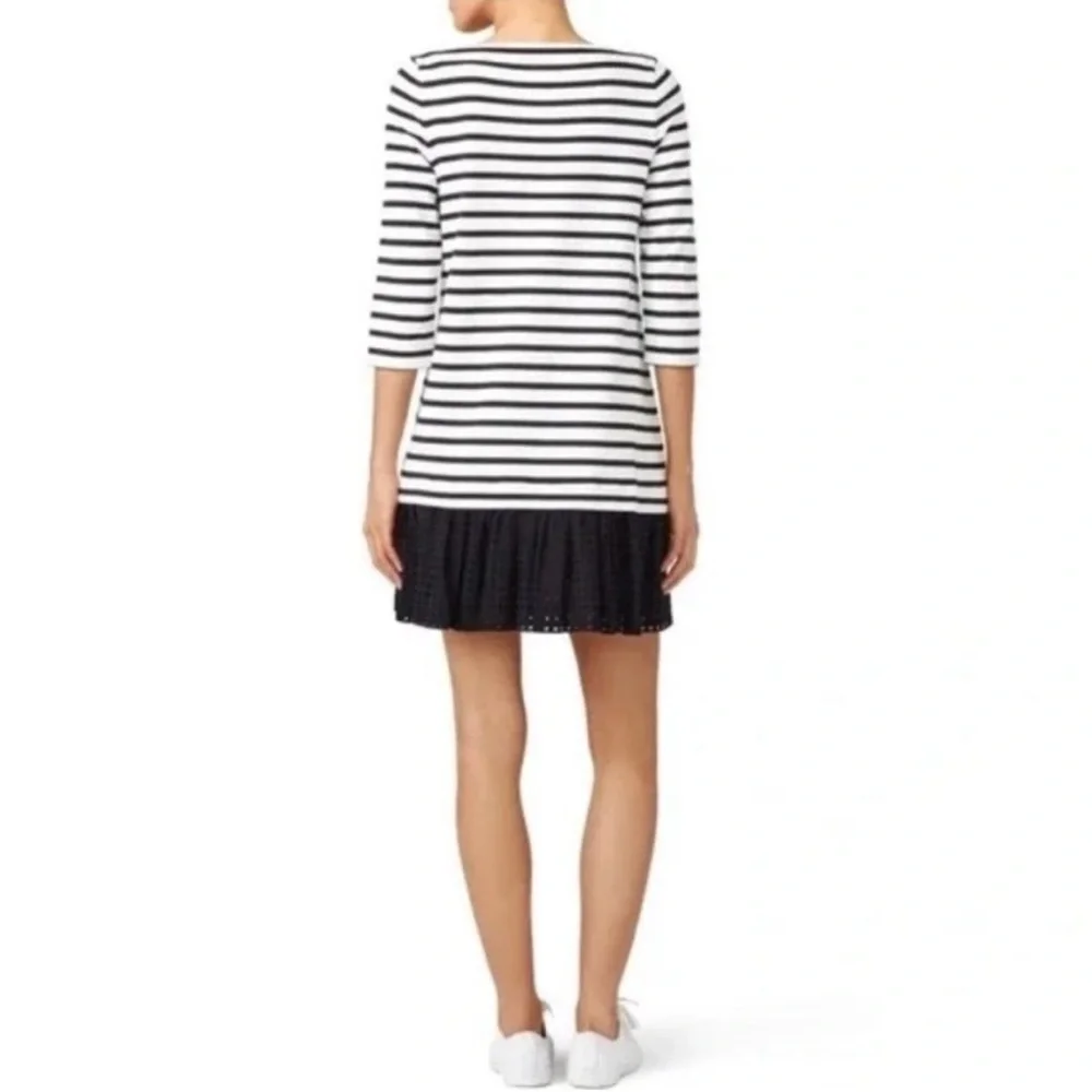 KATE SPADE Broome Street Womens Eyelet Stripe Dress Sz XS Black White Boat Neck